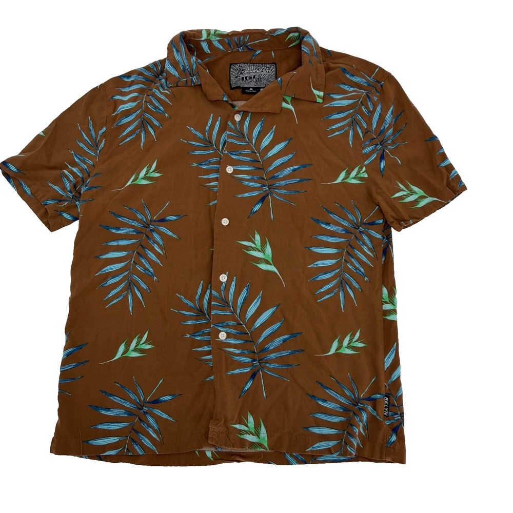 Brooklyn Cloth Men's Medium Tropical Hawaiian Palm Tree Rayon Button Up Shirt